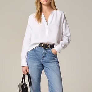 J. Crew White Long-Sleeve V-Neck Blouse